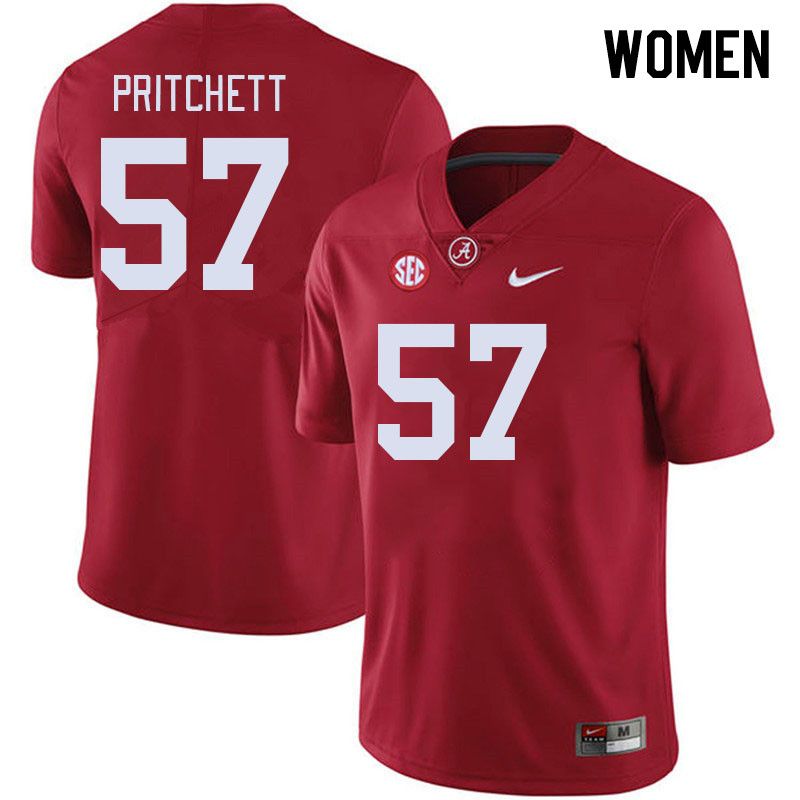 Women #57 Elijah Pritchett Alabama Crimson Tide College Footabll Jerseys Stitched-Crimson